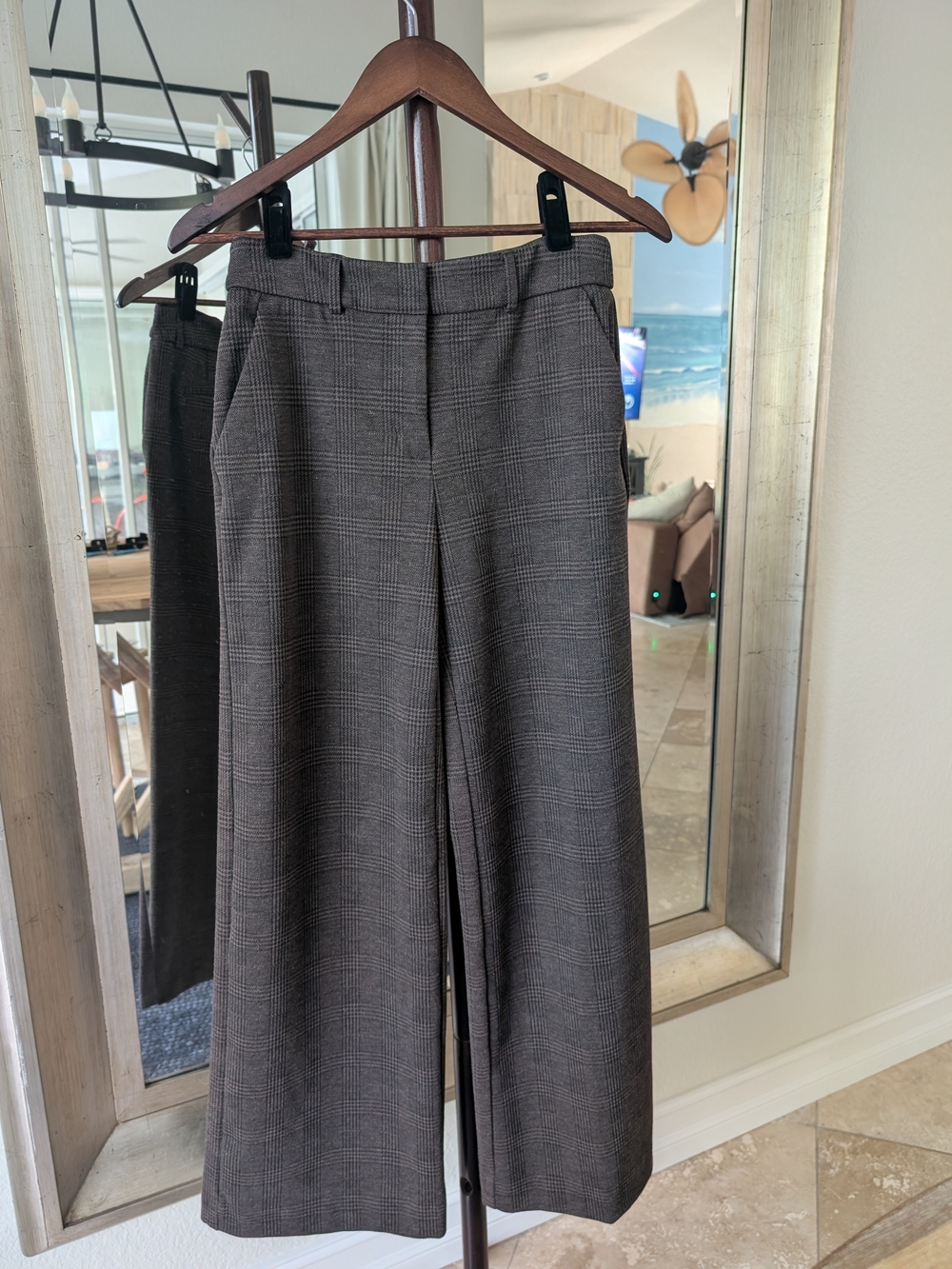 Simply Vera Vera Wang Gray Plaid Wide-Leg Trousers Brown and Black